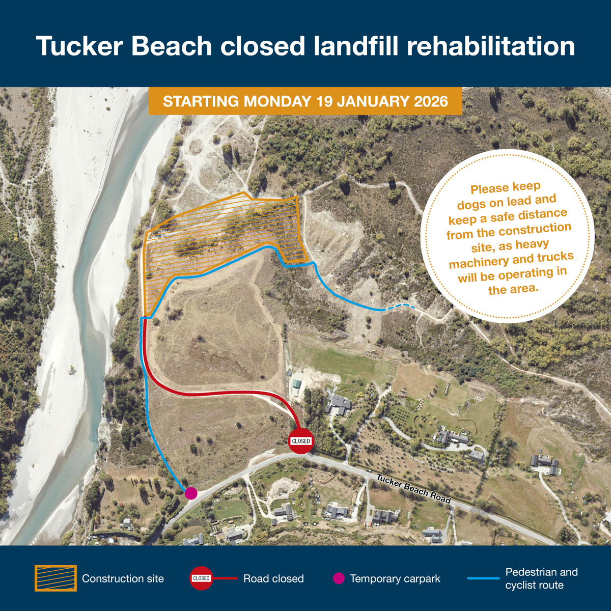 QLDC Tucker Beach Closed Landfill Rehabilitation Map Social Graphic Dec25